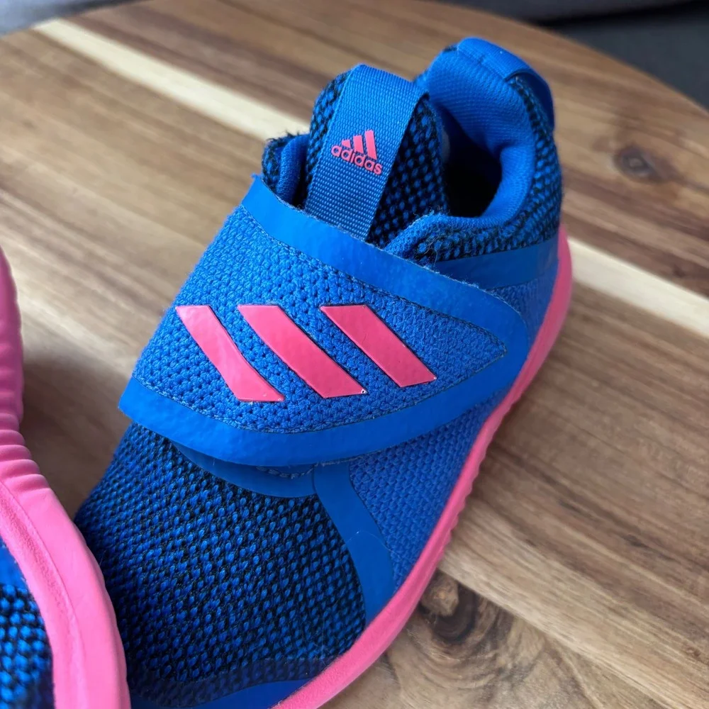 Adidas FortaRun Blue Pink Hook and Loop Kids Sneakers Low Top Mesh Shoes size 10